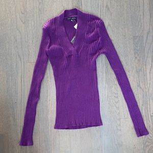 NWT Pierri-New York Purple Long Sleeve Ribbed Top Sz M